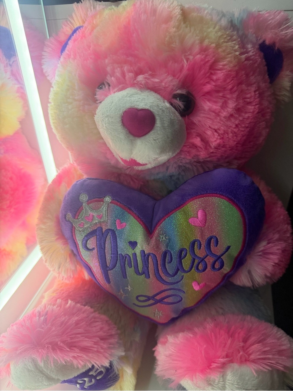 Plush Rainbow Pink 'Princess' Heart Teddy - Kids Toys